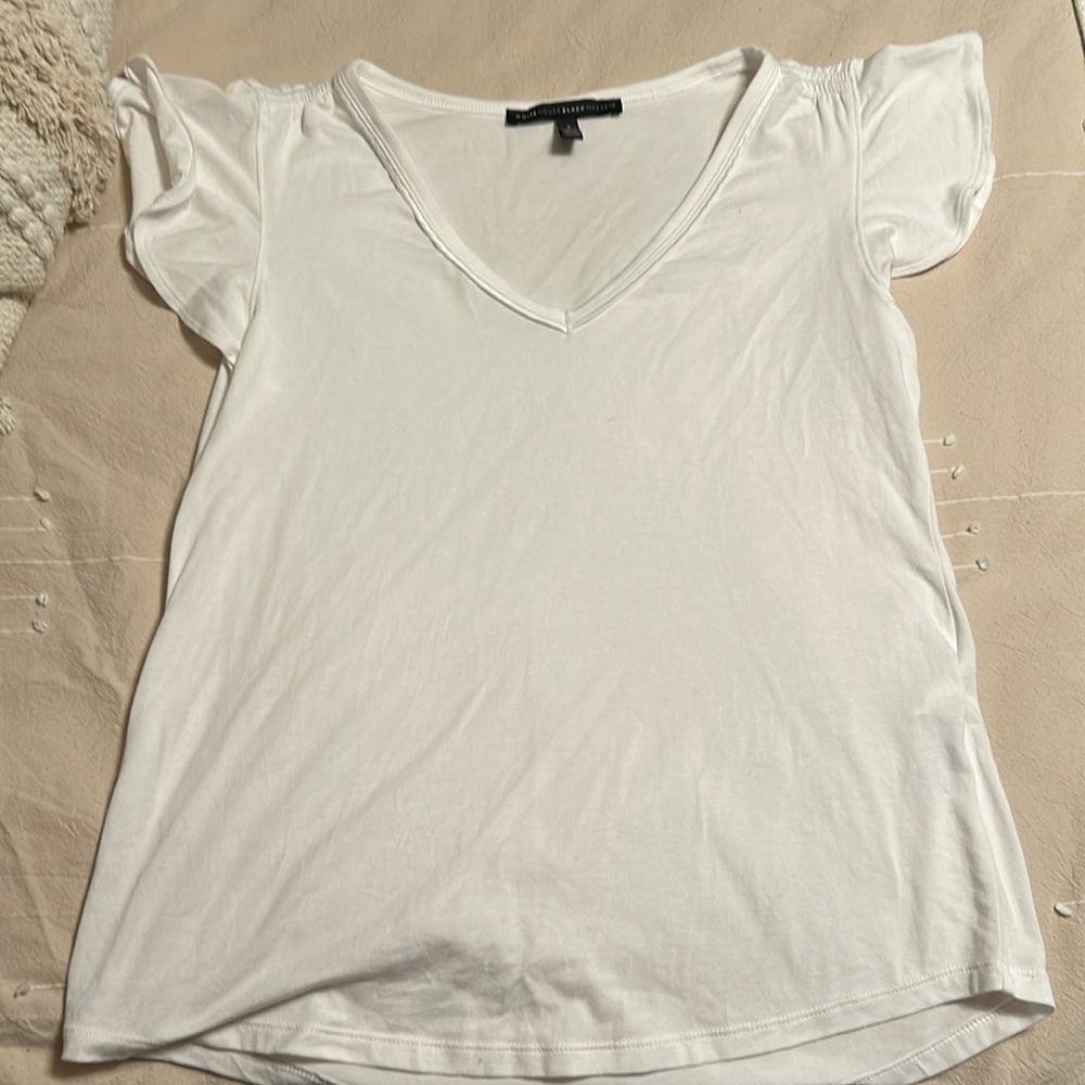White t with ruffle sleeves